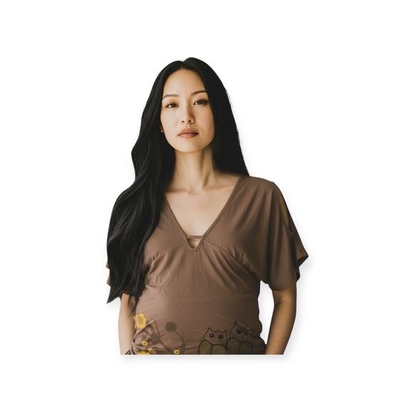 new Lure Fashion Keepsake 𑁍 Floral Owl Stretch Jersey Knit Dress 𑁍 Latte Large - Picture 14 of 16